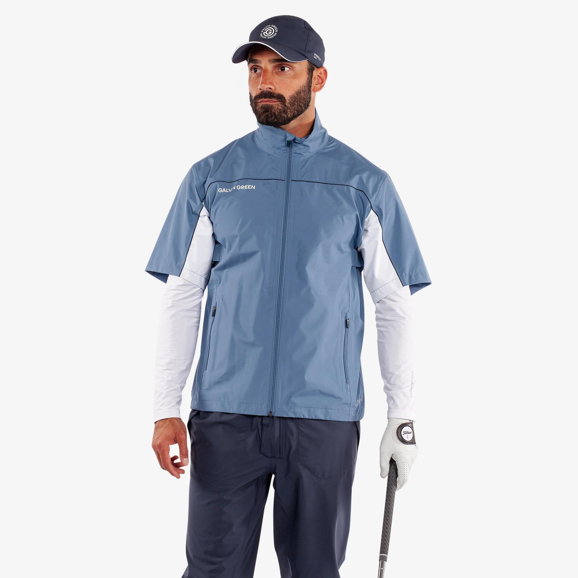Galvin Green Air Dryvr Pertex Mens Short Sleeve Waterproof Golf Jacket Moonlight Blue/White